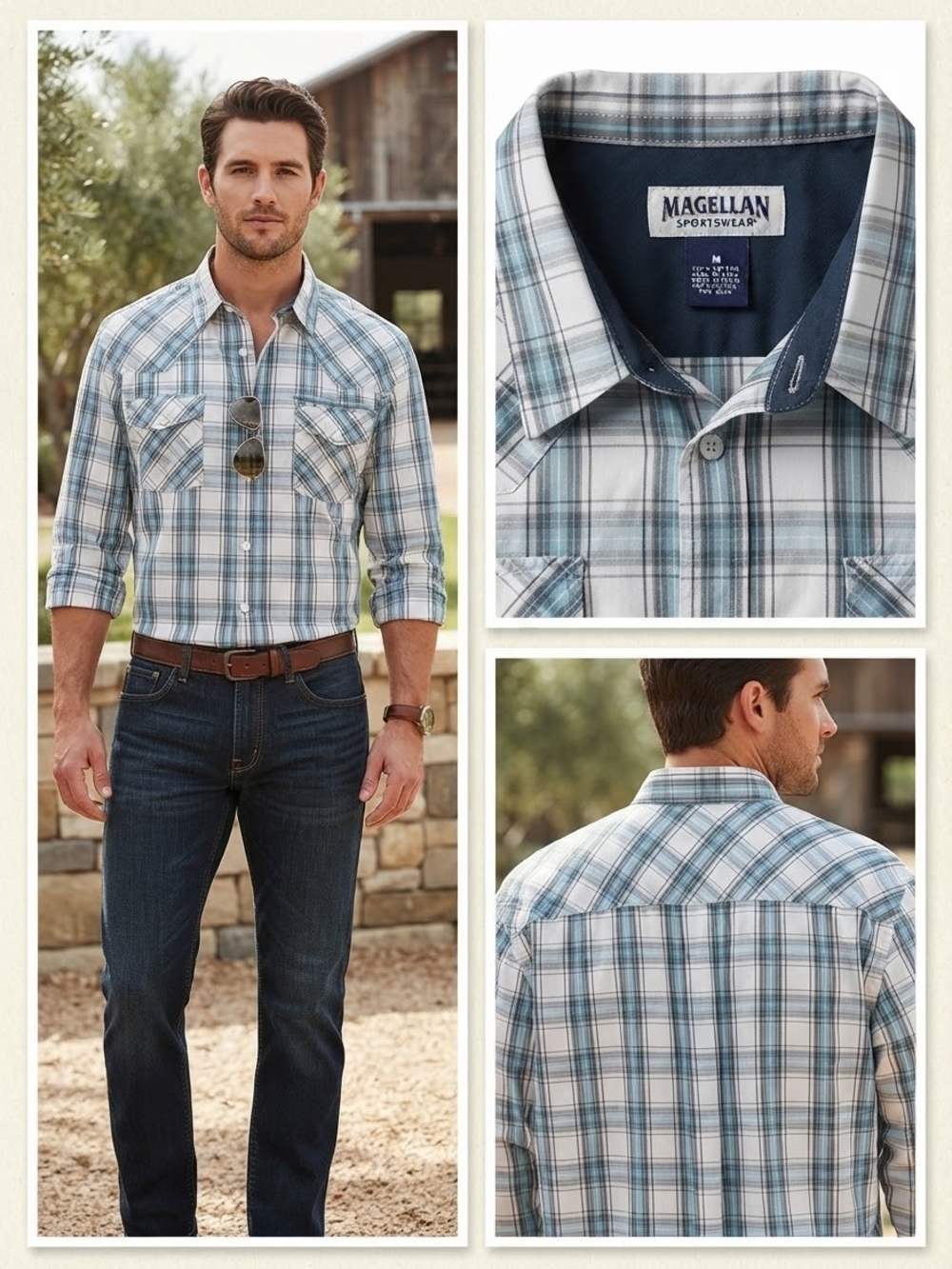 Magellan Men’s Blue Plaid Button-Down Shirt